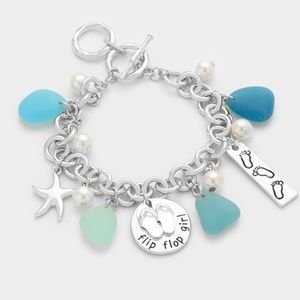 Sea Glass Sea Life Multi Charm Station Bracelet